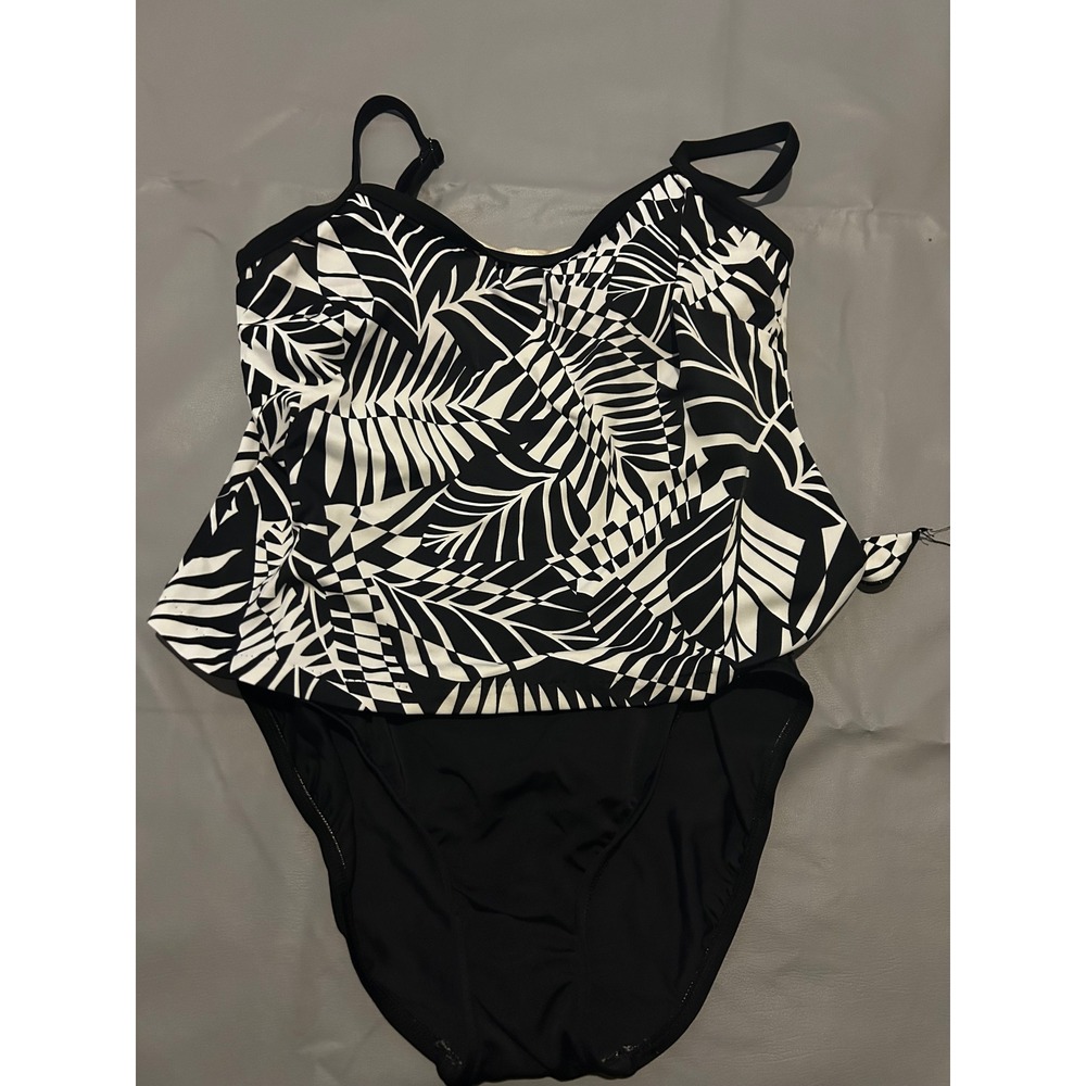 Maxine of Hollywood Womens Black White Palm Leaf Tropical Tankini‎ Swimsuit 12